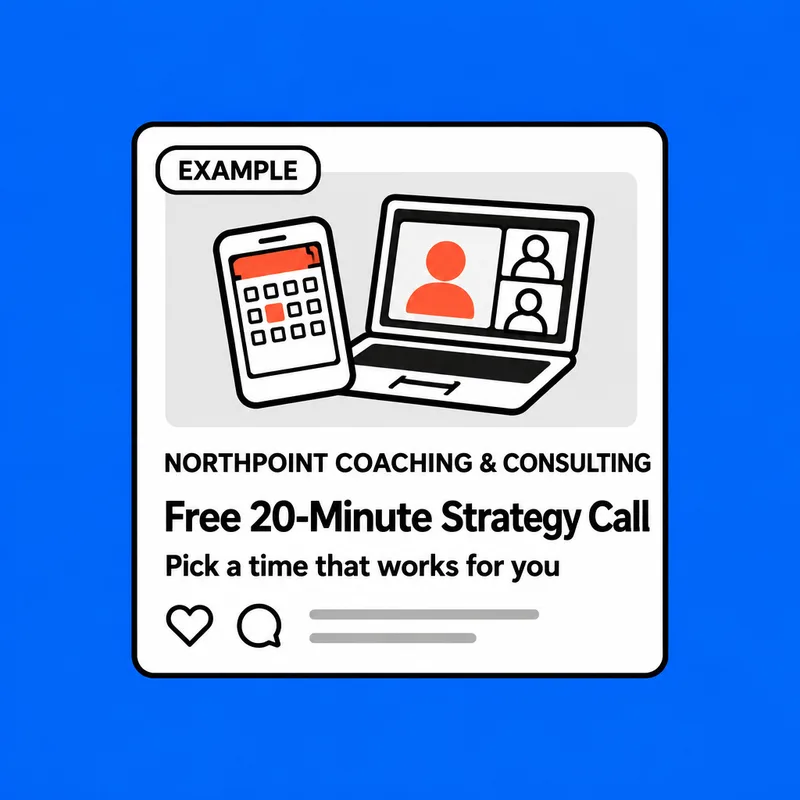Example offer post for a fictional coaching and consulting brand, labeled Example